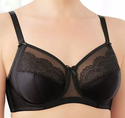 Glamorise WONDERWIRE $48 Bra Satin & Lace UNDERWIRE (FLEXI SIDE BONES) Black NEW • $18