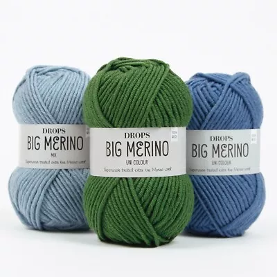 Merino Wool Aran Yarn SUPERWASH Baby Crochet Knitting Squishy DROPS BIG MERINO • £3.80