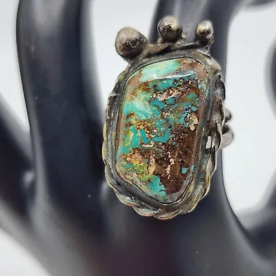 Vintage Navajo Sterling Silver Genuine Turquoise Ring Sz 9 Native American • $112.75