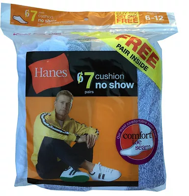 Hanes 7 Paris Men's NOSHOW White Socks Fit Shoe Size 6-12 DOUBLE CUSHION BOTTOM • $10.99