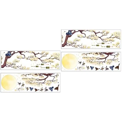  4 Sheets Wall Stickers Pvc Japanese Snacks Chinese Style Peel And Decals • £15.35