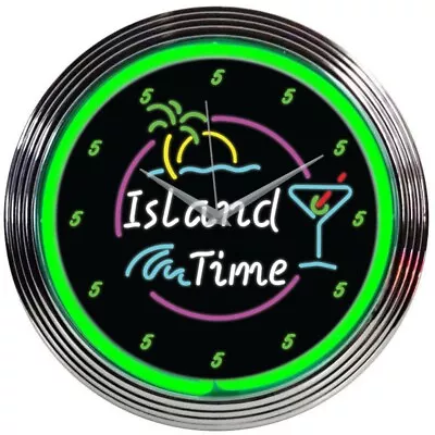 Island Time Neon Clock  Sign Martini Margarita 5:00 Happy Hour Somewhere Florida • $79.99