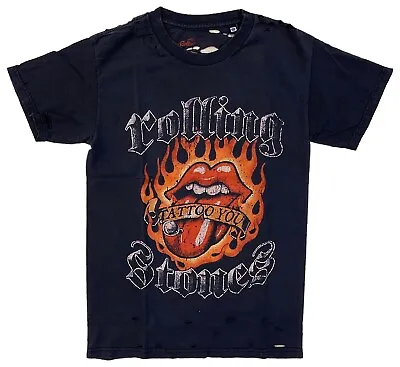 The Rolling Stones Men's Flaming Tattoo You Tongue T-Shirt With Distressed Holes • $16.99