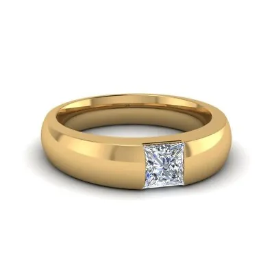 Ct Princess Genuine Moissanite Mens Comfort Wedding Ring 14k Yellow Gold Silver • $229