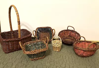 Vintage Lot Of 6 Miniature Rattan Wicker Baskets ~ Dollhouse Crafts Decor • $9.99