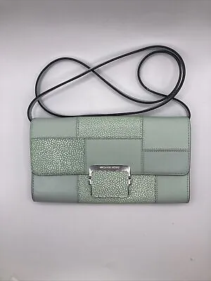 Michael Kors Cynthia Embossed Leather Clutch In Celadon • $49