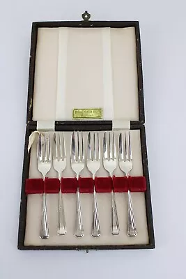 Vintage Art Deco Style Silverplate Cake Forks In Box Set Of 6 • $34