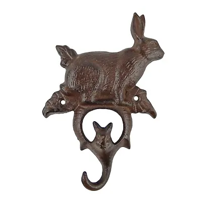 Bunny Rabbit Key Holder Cast Iron Hanger Hook Wall Mounted Rustic Antique Brown • $18.85