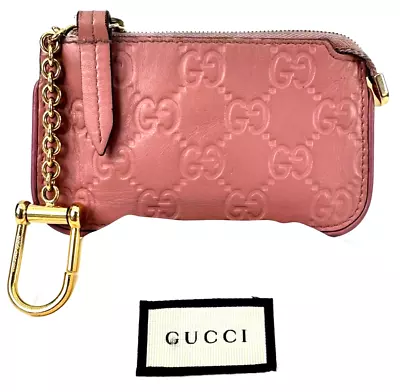 GUCCI Guccissima Zip Pink Coin Wallet With Key Ring Purse 447964 • $149