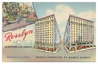 Los Angeles California CA Vtg Postcard Rosslyn Hotels Connected By Marble Subway • $5.25