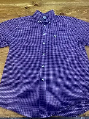 Ariat NWT Pro Series Western Rodeo S Small Purple Plaid Shirt Short Sleeve • $19.69