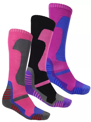 Ladies Ski Socks Thermal Padded Fully Cushioned Long Hiking Walking Women Girls • £4.50