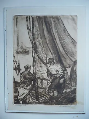 LEE STEPHENSON LISTED CALIFORNIA CA ETCHING MONTEREY 1950 Fisherman Sea MARINE • $393.75