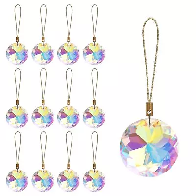 12 Pcs Crystal Glass Christmas Balls Ornaments 1.18″ Mini Round Prism Flower... • $20.62