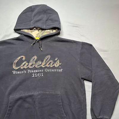 Vintage Camo Sweatshirt Mens L Black Cabela's Hoodie Loose Fit Outdoor Hunting • $22.99