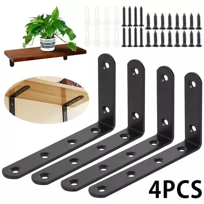 4Pcs Heavy Duty Cast Iron Wall Mounted L Shaped Angle Shelf Bracket Support Set • $18.49