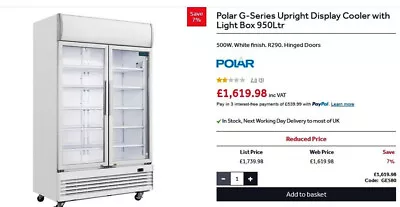 £949 • Buy Brand New- Polar G Series Double Door Display Chiller/ Fridge- White