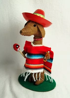 Felt Dachshund Red Brown Sculpture Cinco De Mayo Serape & Sombrero Decor Mexico • $30