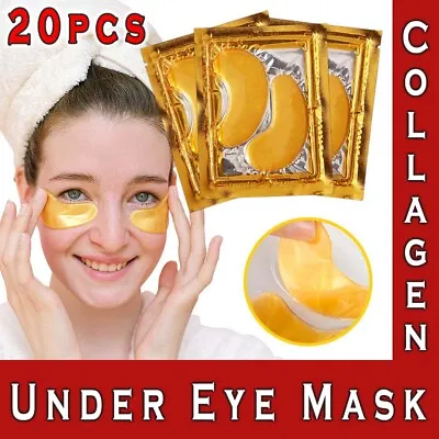 20 Under Eye Gel Pad Pcs Crystal Collagen 24k Gold Face Mask Anti Aging Wrinkle • £4.99