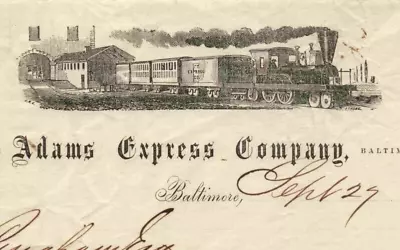 Billhead Adams Express Company Baltimore  Street Baltimore Maryland MD 1858 • $14.95