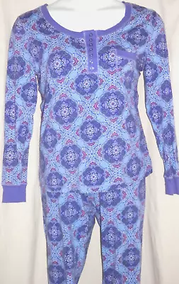 Vera Bradley Cotton Knit Long Sleeve 2pc Pajama Set Sz L Lilac Tapestry • $15.99