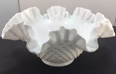 Vintage Fenton Milk Glass Hobnail Ruffled Fruit Or Salad Bowl 9.5” X 4.5” • $22.95