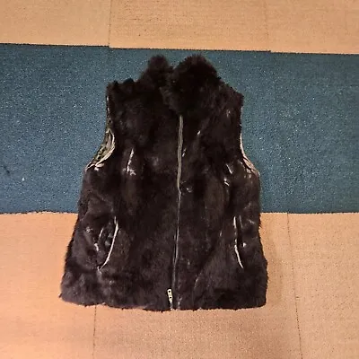 Saks Fifth Avenue Womens 100% Real Rabbit Fur Zip Vest S/M Brown L5b • $49.99