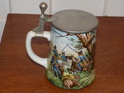 Vintage Porcelain Ceramic Beer Stein W/ Metal Lid • $55