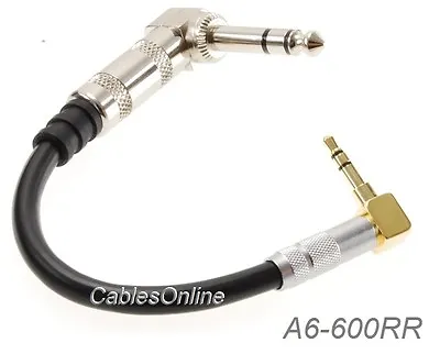 4-inch Right-Angle Premium 3.5mm Stereo Male To 1/4  Stereo TRS Male Cable • $17.95