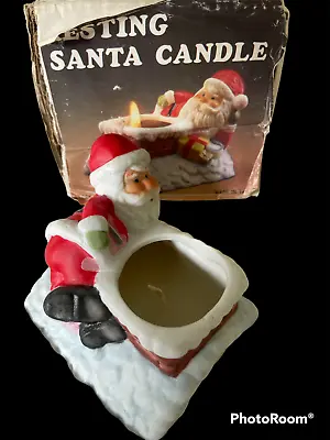 $5.98 • Buy Cute  Vintage RESTING Santa Claus BY CHIMNEY  Christmas Candle Holder W/BOX