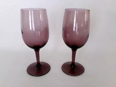 2 Vintage PURPLE AMETHYST GLASS STEM WINE GLASSES • $19.99