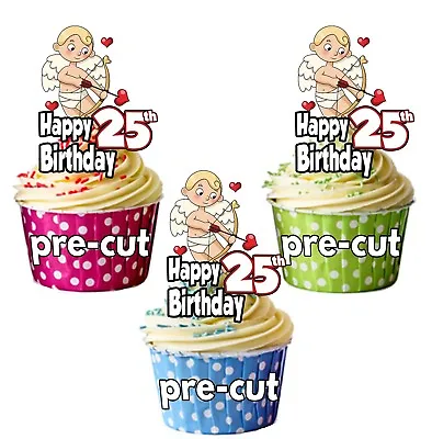 PRECUT Cupid Love 12 Cup Cake Toppers Birthday Decorations ANY AGE 1 To 115 • £3.75
