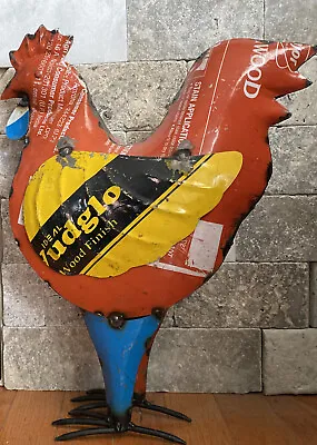 Rustic Repurposed Colorful Scrap Metal Welded Hen Rooster Chicken Statue 16” • $55