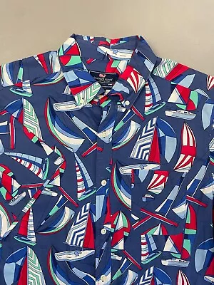 Vineyard Vines Short Sleeve Murray Button Front Shirt Blue Sail Boat Men's Large • $1.25