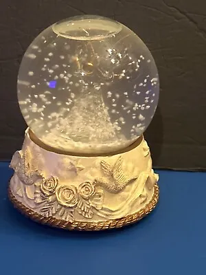Musical Angel Snow Globe Doves Roses Stars Unknown Song ”Excellent Condition” • $18.99