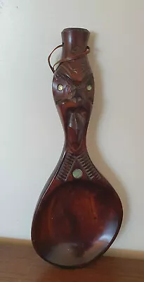 Signed 1982 Maori Wood Meadswood Carving W/- Paua Shell Eyes • $35.39