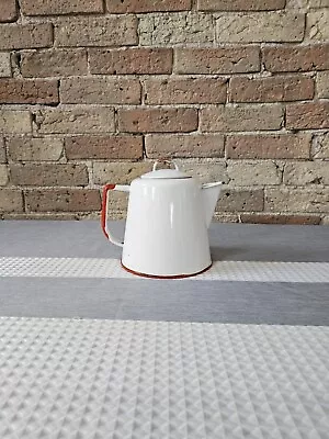 Vintage Enamelware - White Coffee Pot Red Trim EdgeVintage Enamelware - White... • $18
