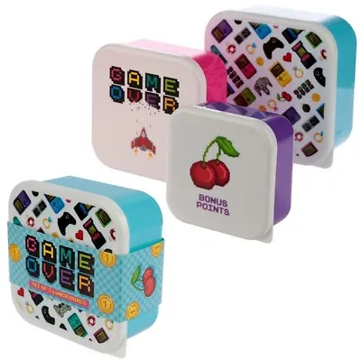 Children's Kids Characters Game Over School Nursery Lunch Snack Box 3Pc Set • £11.95