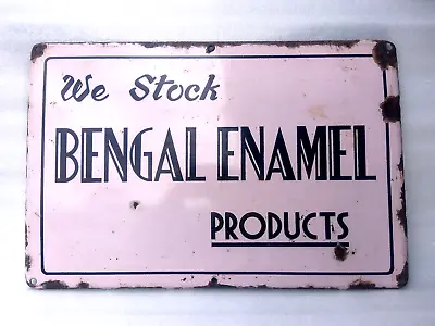 Vintage Old Porcelain Enamel Sign We Stock Bengal Enamel Products Collectible # • $285.64