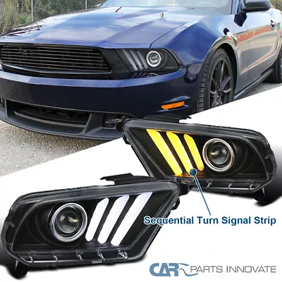 Black Fits 2010-2014 Ford Mustang Sequential LED Signal DRL Projector Headlights • $267.95