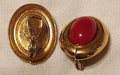 Vintage Monet Red Clip On Earrings Gold Tone • $7