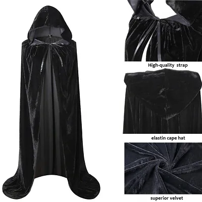 Unisex Halloween Cloak Velvet Hooded Cosplay Cape Wizard Witch Long Robe Coat • $22.99