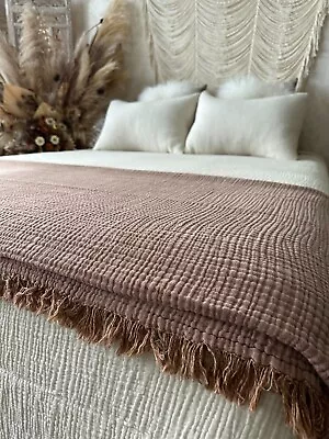 Organic Cotton Muslin Blanket Cotton Muslin Bedcover Boho Throw Blanket • $27.99