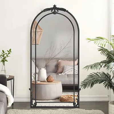 Antique Black Ornate Full Length Floor Leaner/Window Wall Mirror Hallway Décor • £85.95