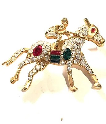 Vintage Kentucky Derby Race Horse Jockey Rhinestone Brooch Pin • £13.53