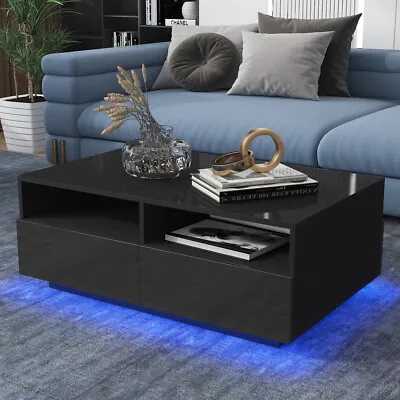 $155.79 • Buy Hommpa High Gloss LED Coffee Table W/ 4 Drawers Living Room With Remote Control