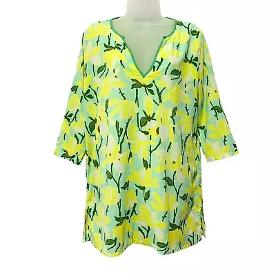 J. Crew Size M Green Yellow Floral 3/4 Sleeve Gauze Tunic Top Swim Coverup • $18.95