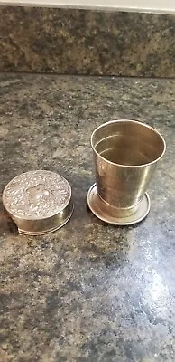 Antique Metal Collapsible Travel Cup With Decorative Lid • $19.99
