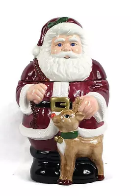 J C Penney Ala Carte Ceramic Santa & Deer Cookie Jar 12.5  • $29.91