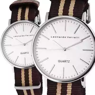 Leonardo Verrelli Watch Women's White Braun Beige Analogue Textile Fabric Quartz • $57.96